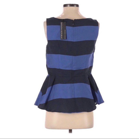 BANANA REPUBLIC Peplum Blue Black Two Tone Stripe Blouse Size 4 NEW - Picture 2 of 5